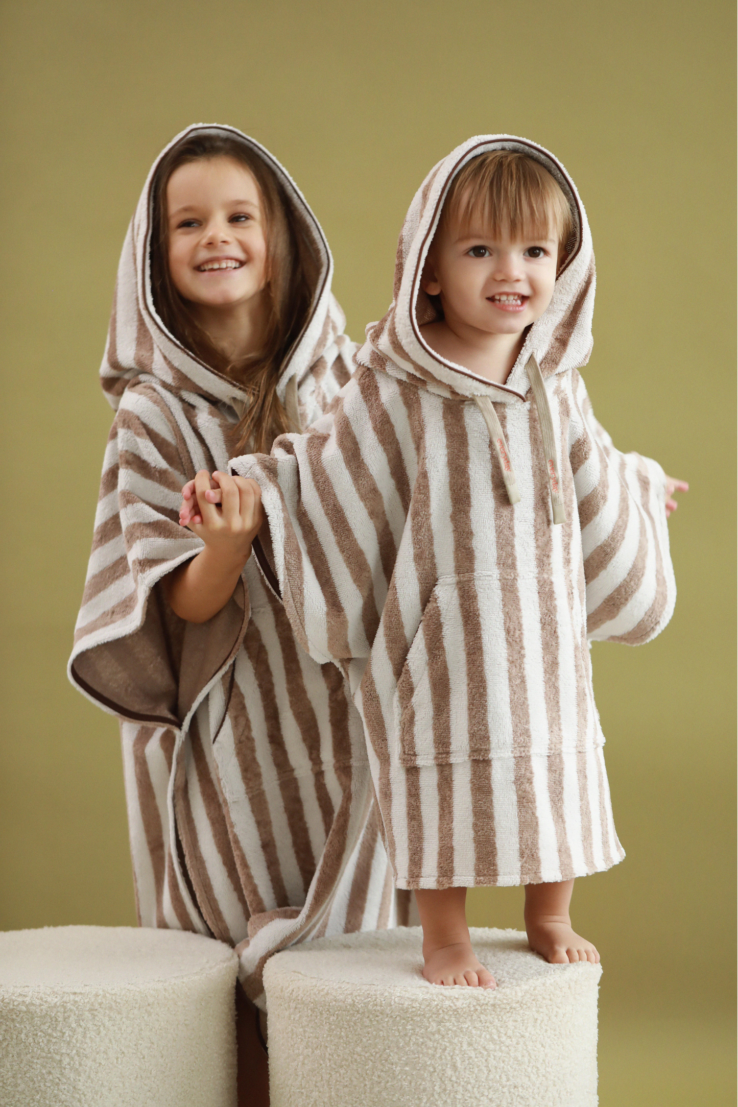 Bamboo-cotton striped poncho