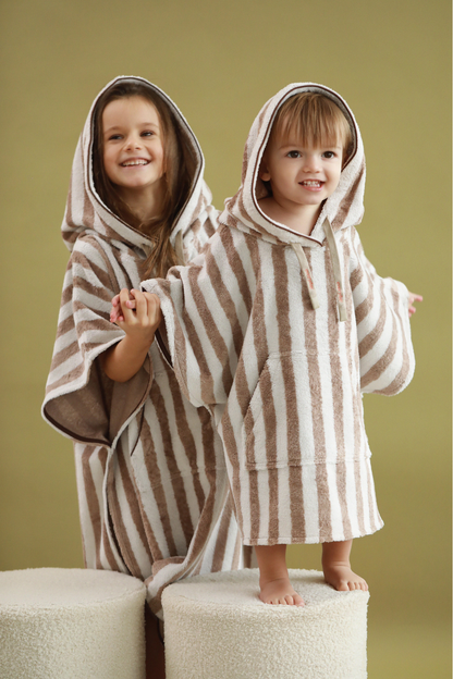 Bamboo-cotton striped poncho