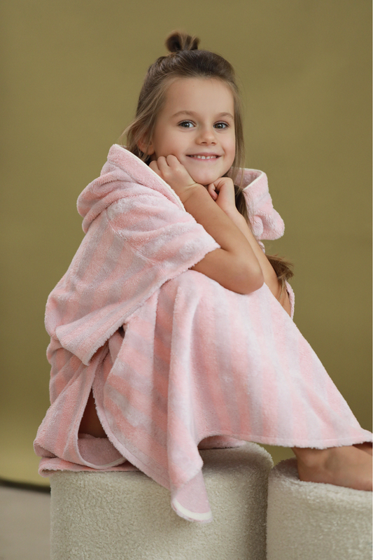 Bamboo-cotton striped poncho