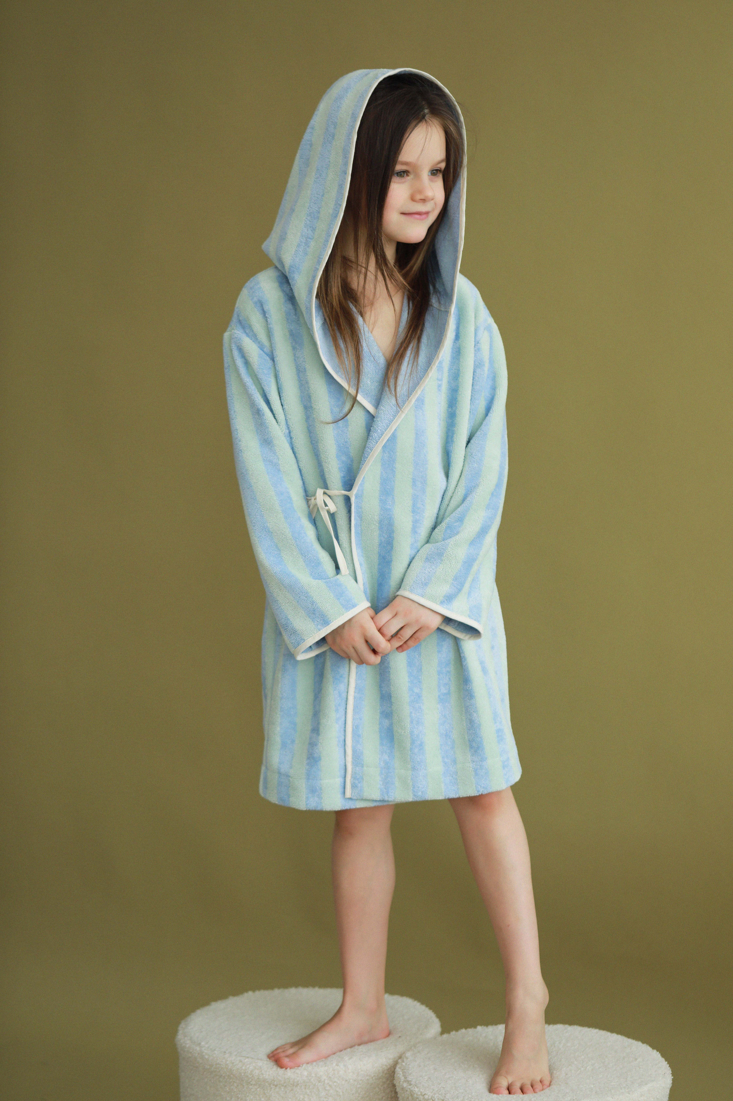 Children's bamboo-cotton striped robe