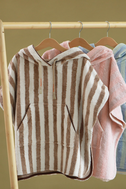 Bamboo-cotton striped poncho